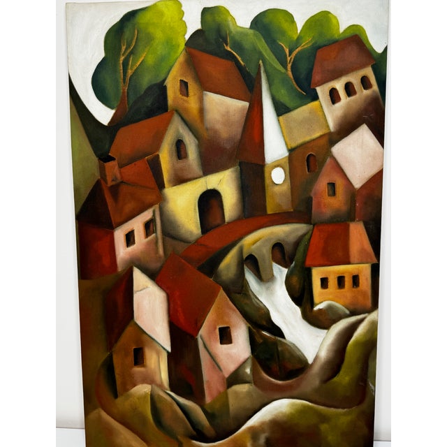 2000 - 2009 Terry Kane (Terence Matthew Kane, 1970–2015) After Picasso (Cubist-Influenced) Cascading Hillside Village Original Oil on Canvas, 2002 For Sale - Image 5 of 18