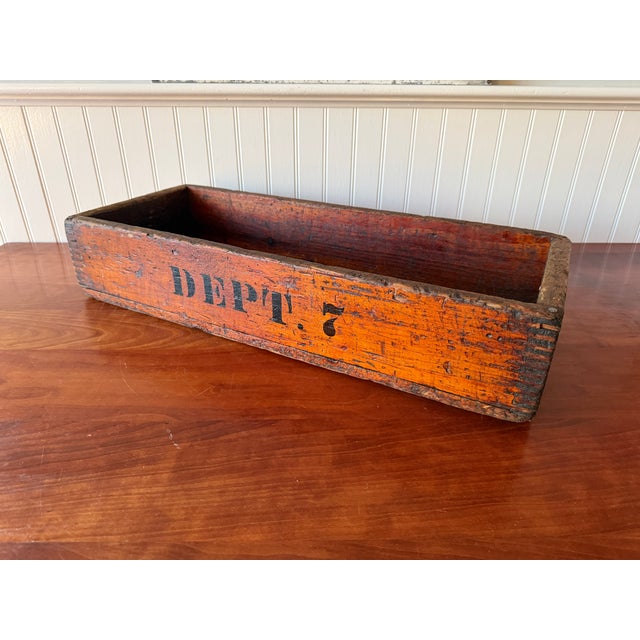 Wood Antique Industrial Dovetail Wood Factory Tray For Sale - Image 7 of 18