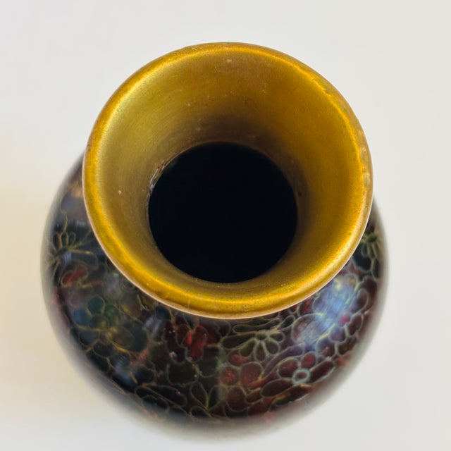 Cloisonne Brass Vase For Sale - Image 4 of 9