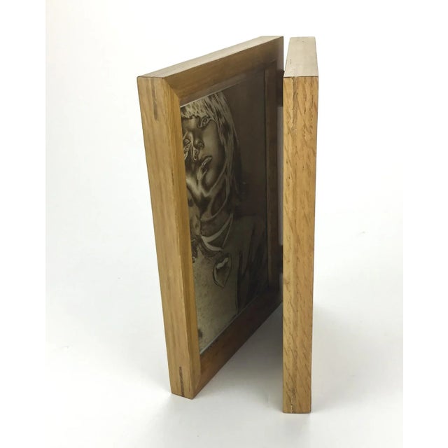 Tan Vintage 5 X 7 Solid Oak Double Photo Frame With Glass For Sale - Image 8 of 11