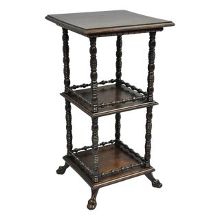 Antique American Empire Mahogany Carved Paw Foot 3 Tier Plant Stand Side Table For Sale