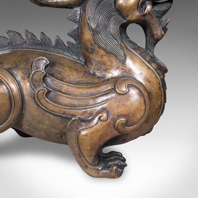 Metal Large Vintage Pixiu Statue, Oriental, Bronze, Mythological, Figure, Feng Shui For Sale - Image 7 of 12