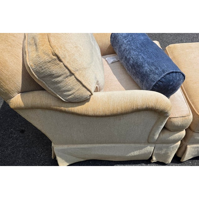 Wood Pair of Henredon Custom Folio Collection English Roll-Arm Lounge Chairs With Matching Ottoman, Late 20th Century For Sale - Image 7 of 14