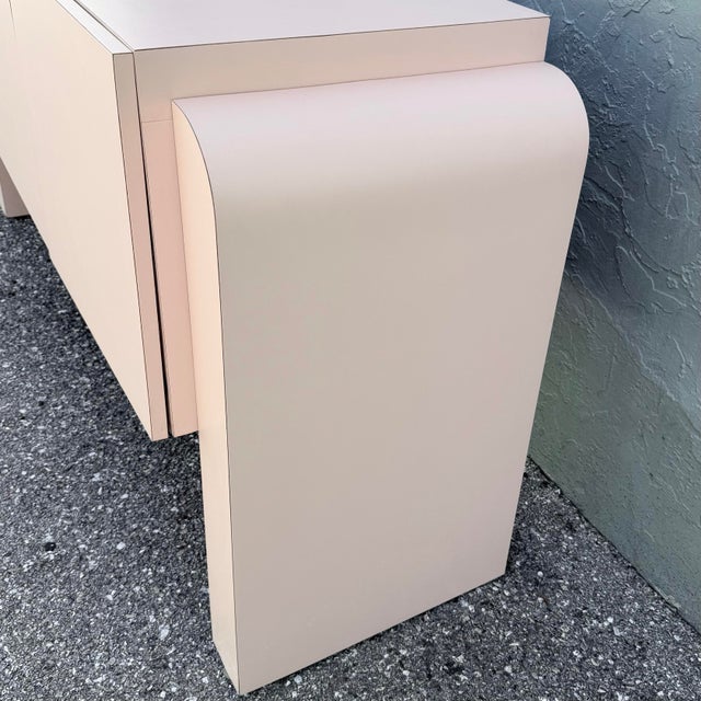 Art Deco Pink Laminate Waterfall Floating Credenza For Sale In West Palm - Image 6 of 10