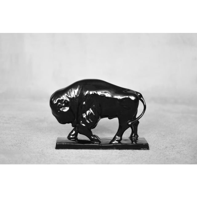 Large Mid-Century Scandinavian Modern Black Porcelain Bison Figurine, 1960s For Sale - Image 11 of 13