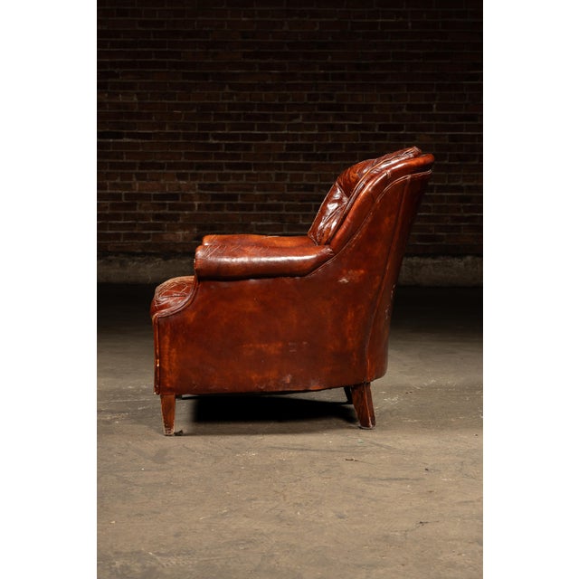 Animal Skin Vintage Tufted Leather Chesterfield Armchair and Ottoman by Hickory Chair For Sale - Image 7 of 15