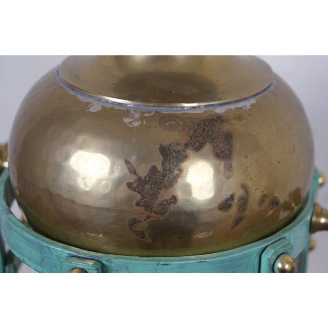 Late 20th Century Hammered Brass Amphora Vase & Three Leg Verdigris Pedestal Stand For Sale - Image 9 of 12