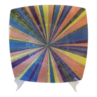 Vintage Michael & Frances Higgins Fused Art Sunburst Glass Platter or Wall Art For Sale