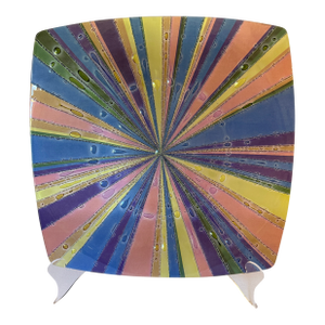 Vintage Michael & Frances Higgins Fused Art Sunburst Glass Platter or Wall Art
