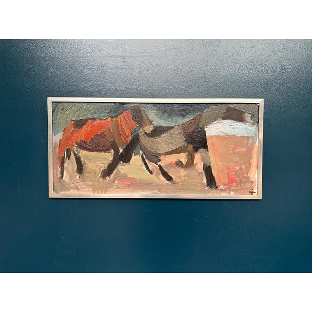 Calle Johansson, Two Horses, 1959, Oil Painting on Panel, Framed For Sale - Image 10 of 15