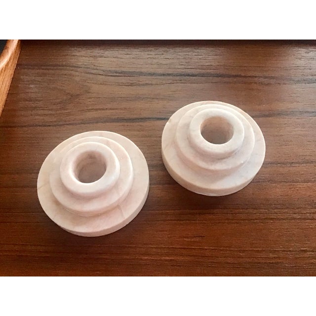 1930s Art Deco Pale Pink Marble Pair of Candleholders For Sale - Image 10 of 10