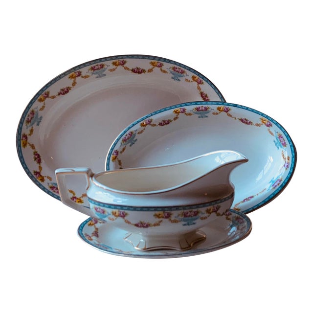 1930s Trio of Grindley & Co "The Royston" Bone China Serving Pieces – Vermont Estate Find For Sale