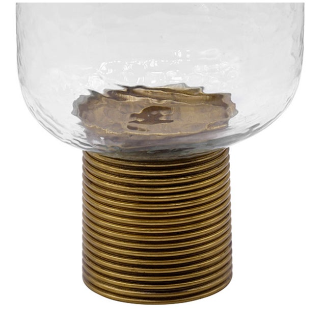 Worlds Away Matthew Izzo Home Cadey Large Clear Glass. And Ribbed Antique Brass Votive Candle Holder For Sale - Image 4 of 4