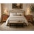 Two nightstands in a French provincial style. The finish is oak and the hardware is brass with an aged appearance. An...