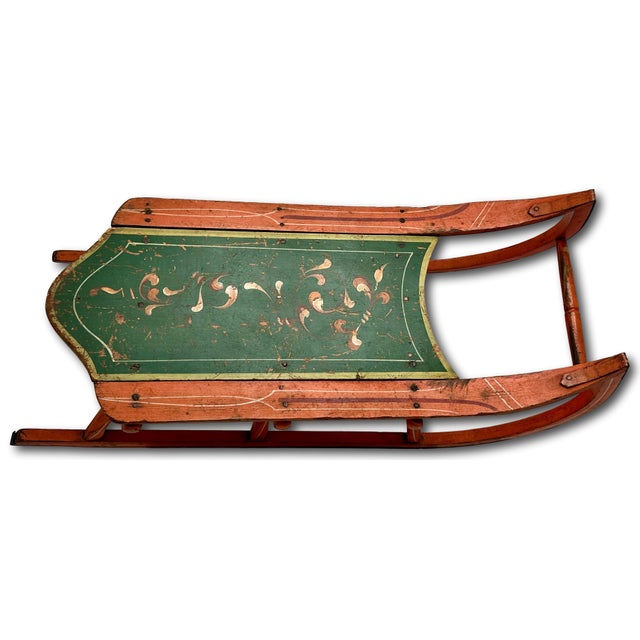 Outstanding Antique American Victorian Childs Snow Sled With Beautiful Original Hand Painted Features - Circa 1870s For Sale - Image 11 of 18