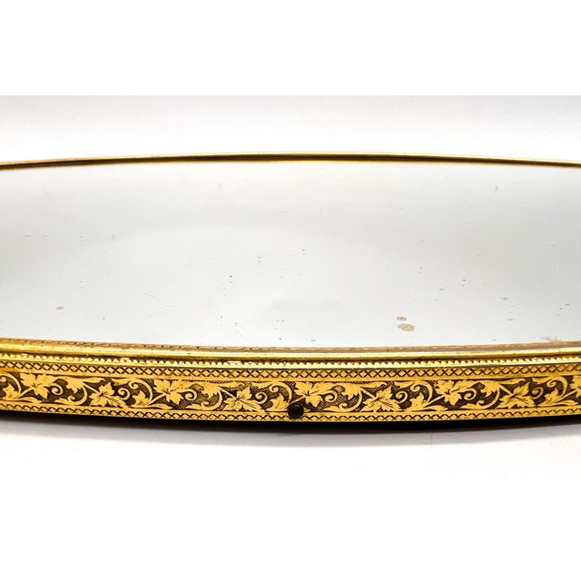 Mid-Century Oval Gilt Mirrored Tray With Floral Handles – Hollywood Regency / Italian Florentine Style For Sale - Image 12 of 12