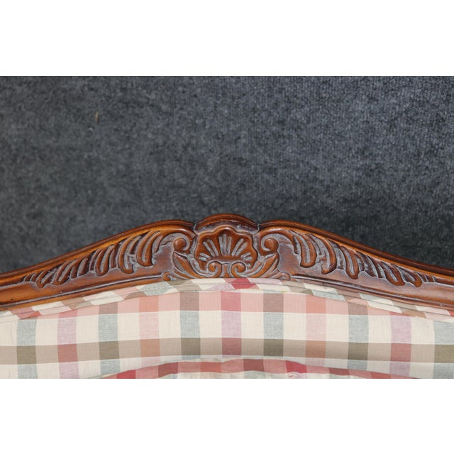 Pair Louis XV Style Carved Wood Armchairs With Plaid Upholstery For Sale - Image 10 of 15