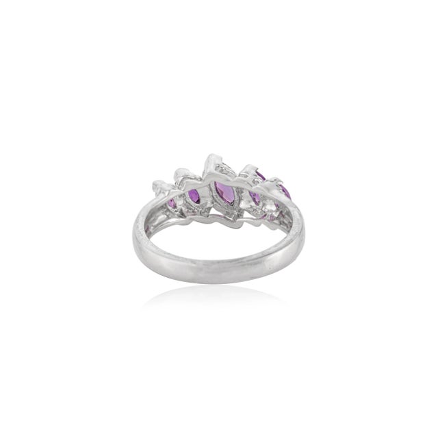Lustrous Five-Stone Marquise Amethyst Sterling Silver Ring - Size 7 For Sale - Image 4 of 5