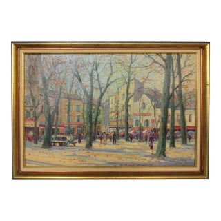 Impressionist Autumn Cityscape Early 20th-Century Oil Painting on Canvas Framed Signed For Sale