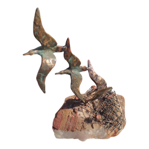 Late 20th Century Curtis Jere 3 Flying Seagulls Over Fishing Net Sculpture