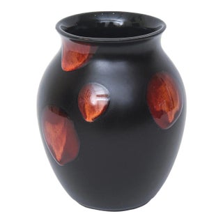 Vintage English Ceramic Black and Red Vase by Poole, 1960's For Sale