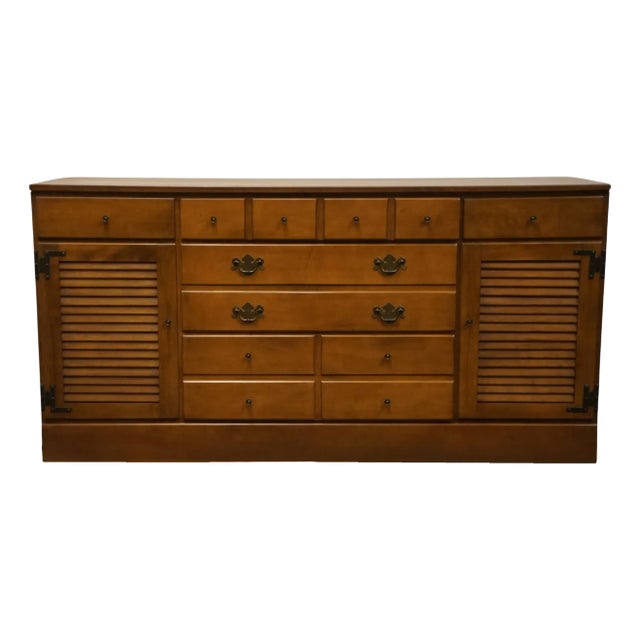 Ethan Allen Heirloom Nutmeg Maple Colonial Early American 60" Triple Door Dresser W. Shutter Doors For Sale