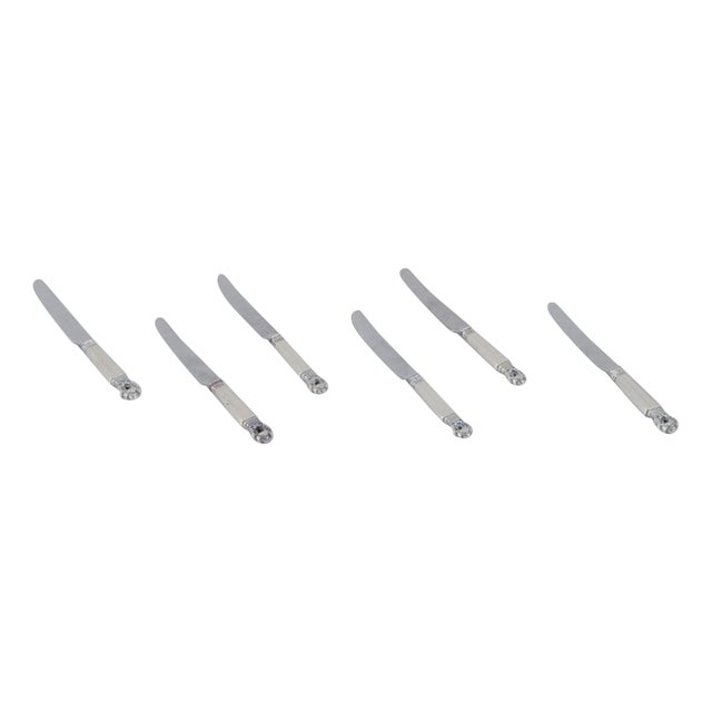 Acorn Fruit Knives in Sterling Silver and Stainless Steel from Georg Jensen, 1930s, Set of 6 For Sale