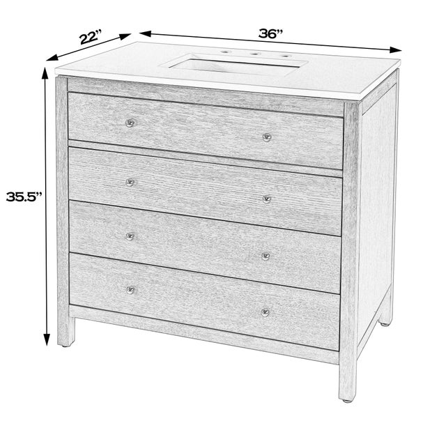 Traditional Nora 36 in. W Quartz and Wood Single Sink 3 Drawer Bathroom Vanity Set, Light Natural For Sale - Image 3 of 9