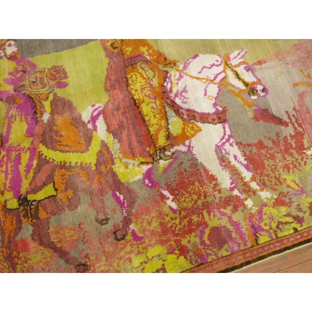 Mid-Century Modern Vintage Zabihi Collection Fluorescent Color Karabagh Pictorial Rug - 4'9" x 7' For Sale - Image 3 of 9