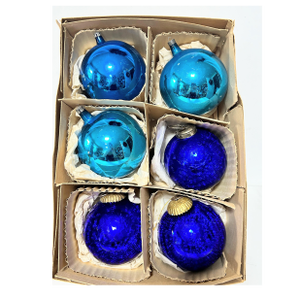 Vintage Large Kugel-Style Mercury Glass Christmas Ornaments, Blue & Teal, Set of 6