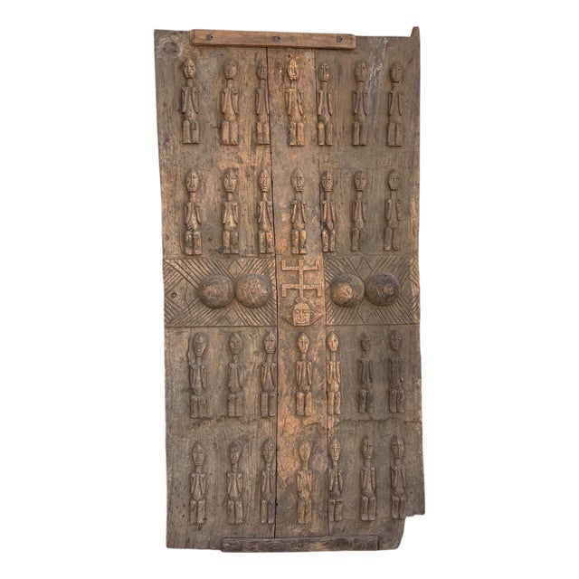 Rare Old Granary Dogon Door W/Nomoo Ancestors Mali African 68"h For Sale