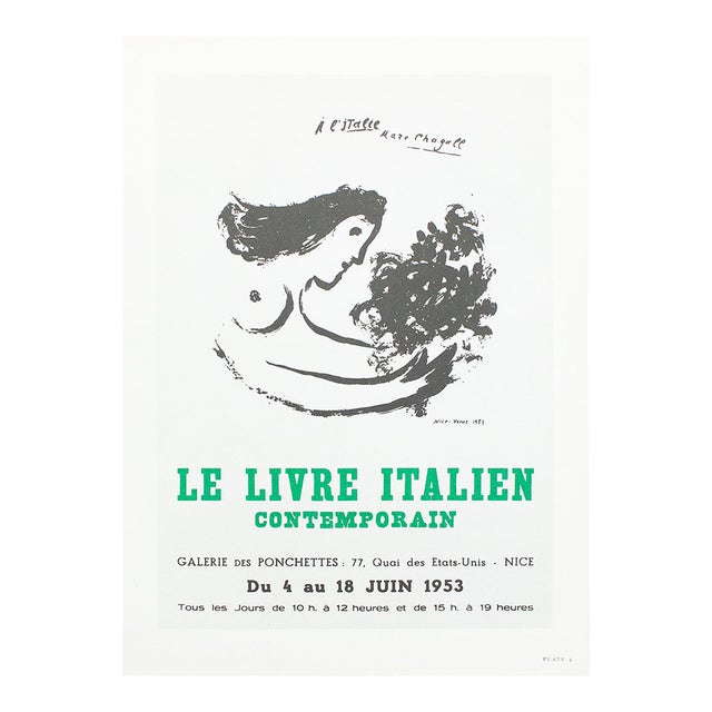1966 After M. Chagall, "The Contemporary Italian Book Exhibit, Pochettes Gallery 1953" Poster For Sale
