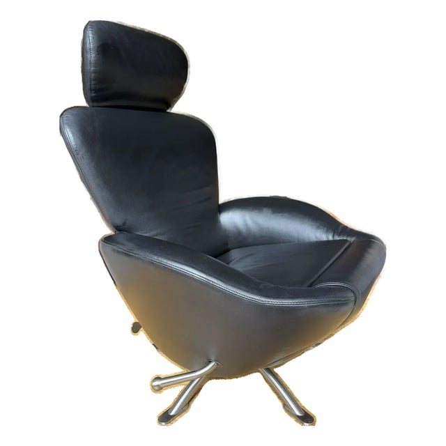 Cassina Black Leather Swivel Recline, Made in Italy For Sale - Image 16 of 17