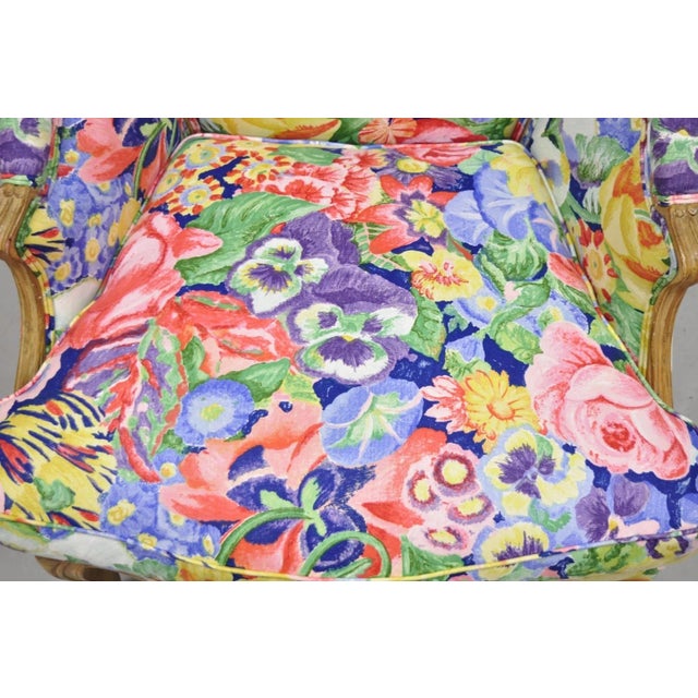 Vintage French Louis XV Country Provincial Floral Chintz Bergere Lounge Chair For Sale - Image 9 of 14