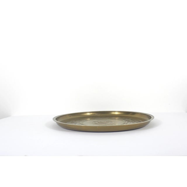 Metal Large Vintage Brass Serving Tray With Raised Pattern, Trinket or Drinks Plate For Sale - Image 7 of 10