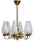 Brass Chandelier with Six Arm Supporting Frosted Art Glass Vases, Sweden, 1940s For Sale