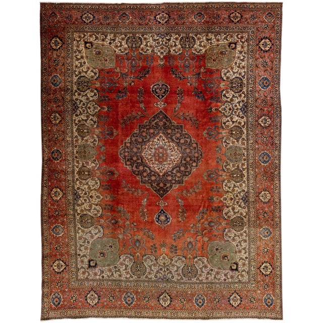 Red 19th Century Antique Mahal Red Handmade Rosette Motif Persian Wool Rug For Sale - Image 8 of 8