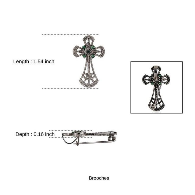 Vintage Inspired Statement Silver Cross Brooch Pendant With Emerald & Diamond For Sale - Image 12 of 14
