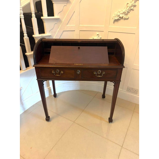 Antique Georgian Mahogany Tambour Top Cylinder Desk with Pull-Out Writing Slides, 1800s For Sale - Image 9 of 17