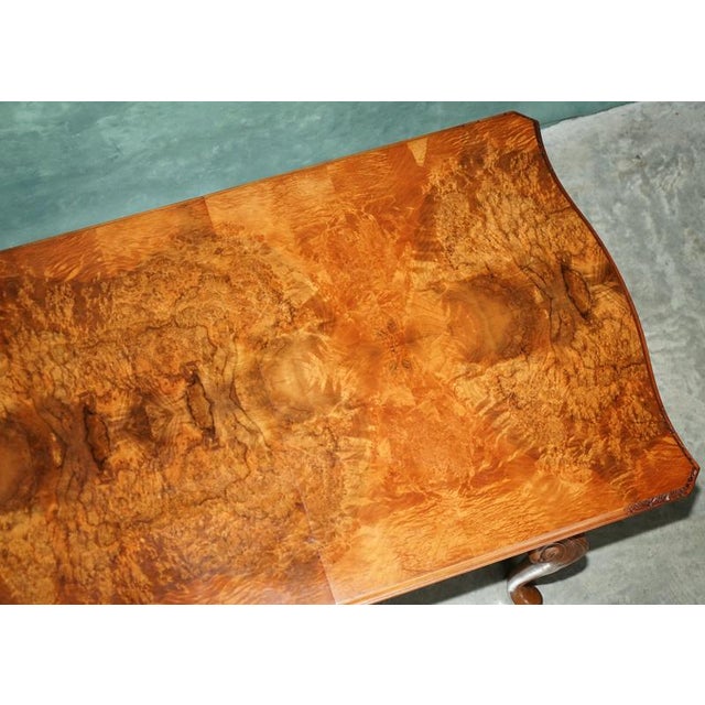 Wood Vintage English Burr and Burl Walnut Extending Dining Table and Chairs, 1940s, Set of 7 For Sale - Image 7 of 18