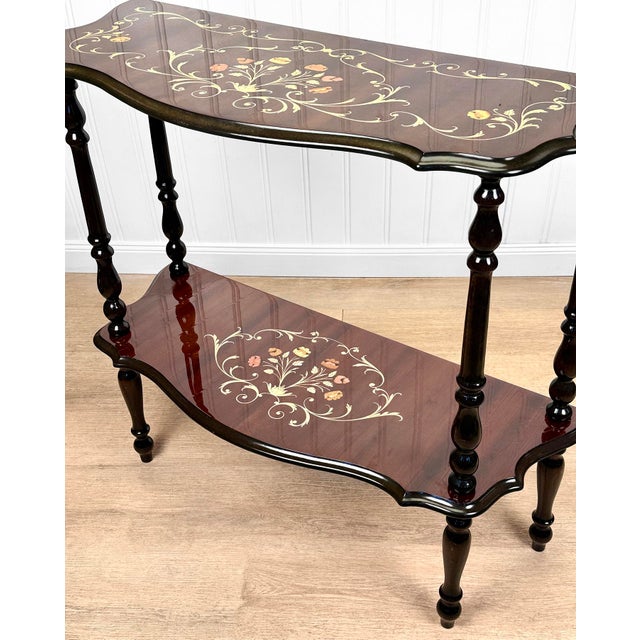 1970s Vintage Italian Rococo Marquetry Fruitwood Console Hall Table For Sale - Image 5 of 12