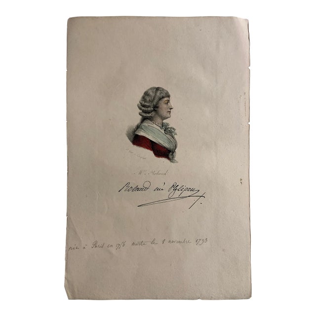 Antique French Hand Colored Lithograph Madame Roland Print For Sale