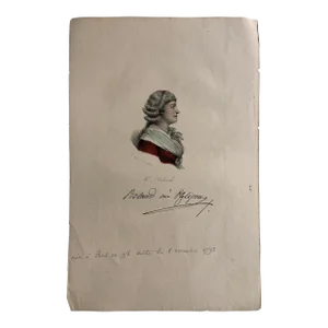 Antique French Hand Colored Lithograph Madame Roland Print