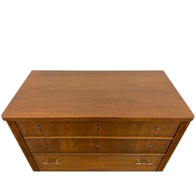 Broyhill 1960s Broyhill Premier “Saga" Highboy Dresser - Mid-Century Modern Chest With Starburst Carvings For Sale - Image 4 of 10