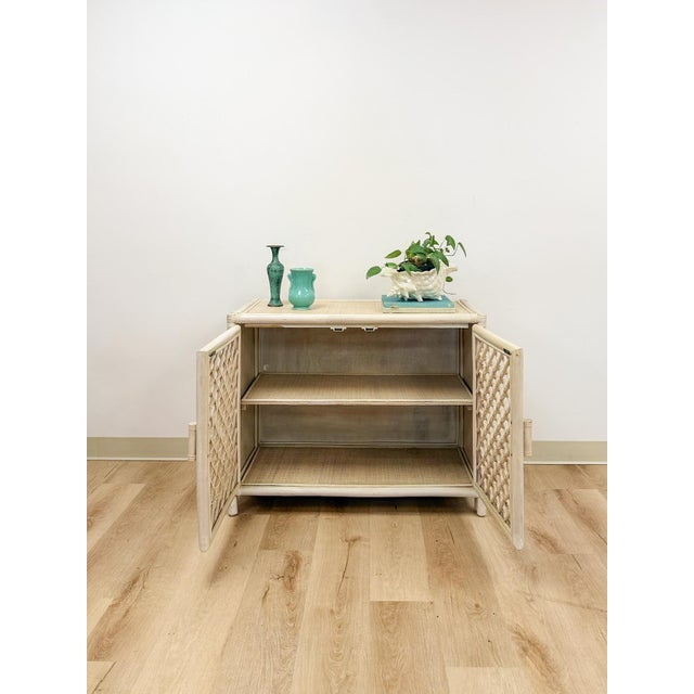 Vintage Cream Rattan Lattice Cabinet Coastal Tropical Hollywood Regency For Sale - Image 9 of 17