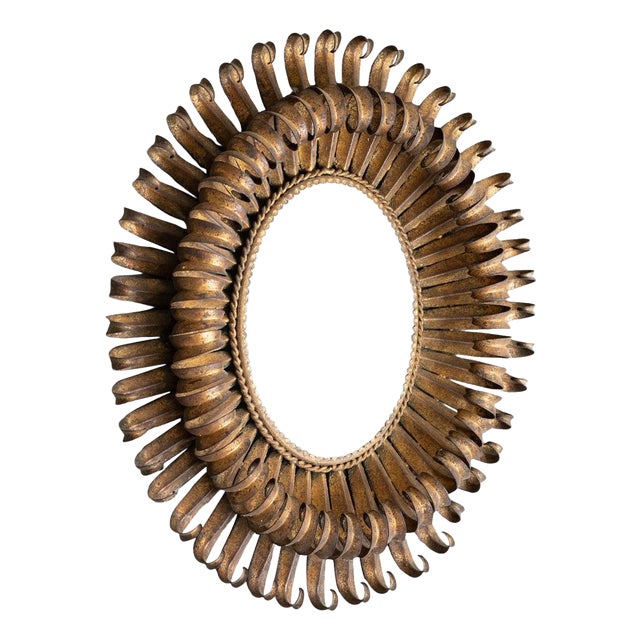 Mid-Century Modern Sunburst Mirror in Brass, 1960 For Sale