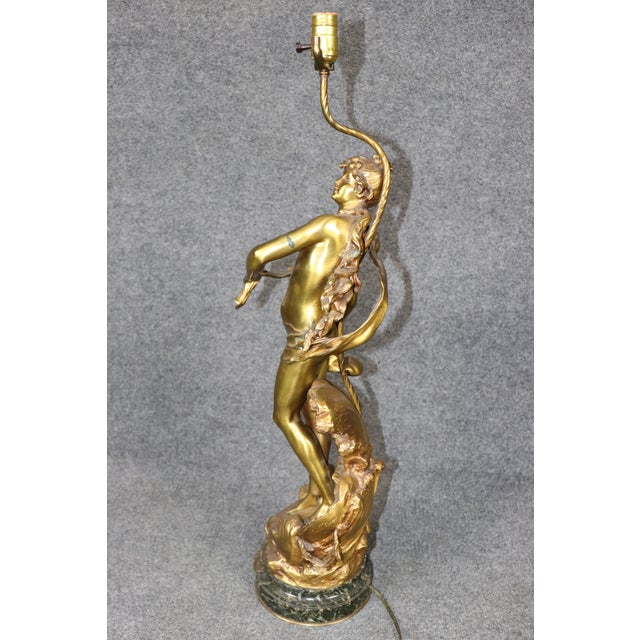 1900 "Naissance De La Perle" Solid Brass Figural Maiden Table Lamp After Moreau For Sale - Image 12 of 15