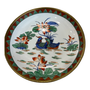 Mid 20th Century Acf Japanese Porcelain Ware Brass Encased Catchall