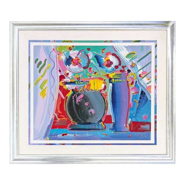 Peter Max, Flower Blossom Iii, Large Hand Signed Serigraph, Custom Framed 45 X 52 In., 1991 For Sale