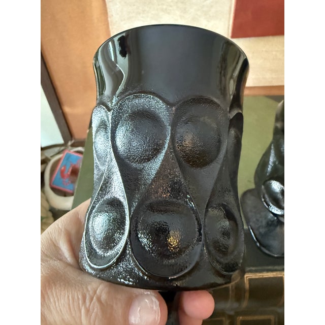 Glass Vintage Noritake Spotlight Ebony Glasses Set of Two 1970s Black Pedestal Glassware For Sale - Image 7 of 8